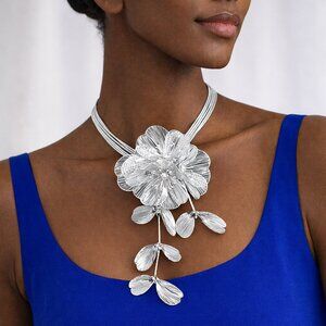 Silver Filigree Floral Statement Necklace